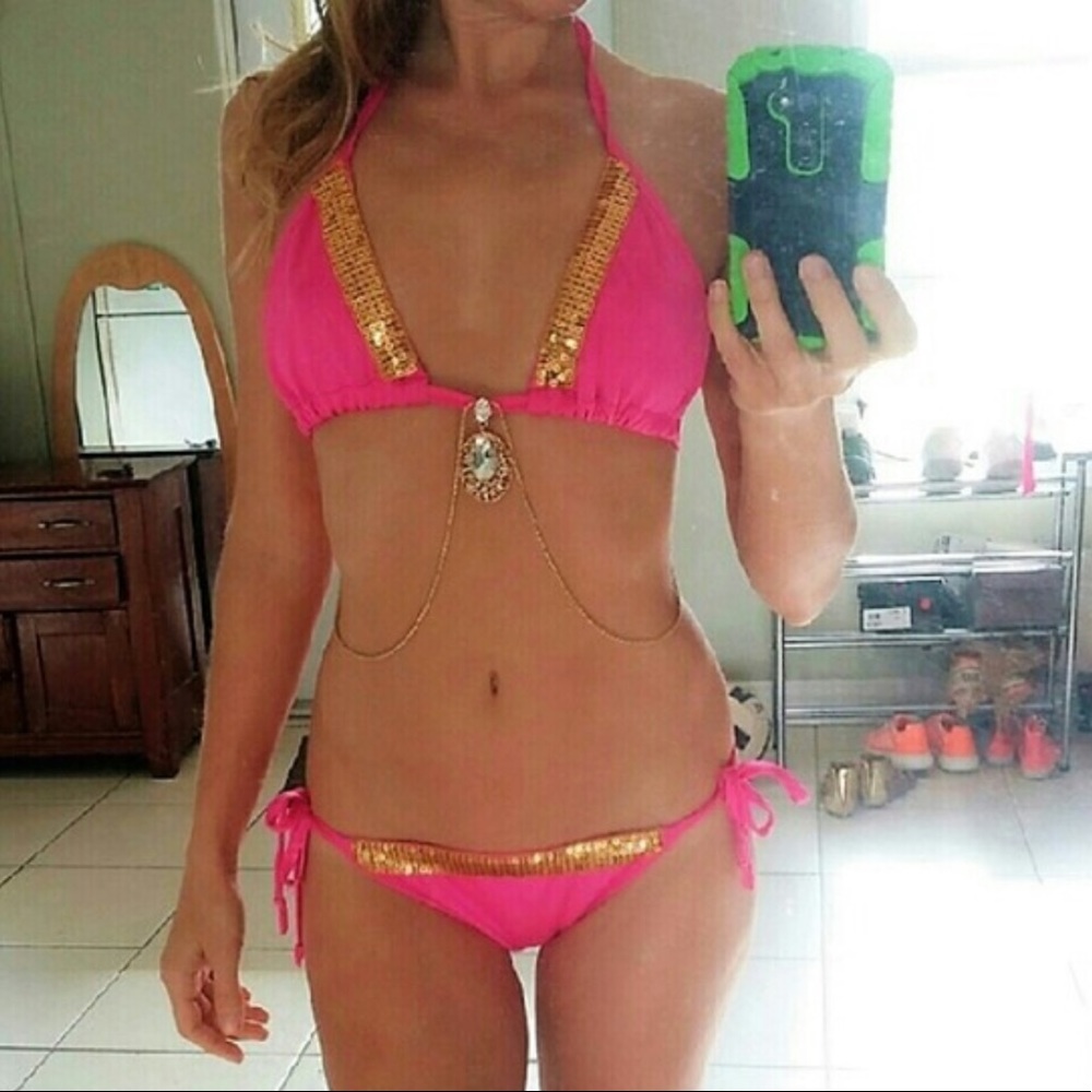 Hot Pink Embellished Bikini MEDIUM BNIP
